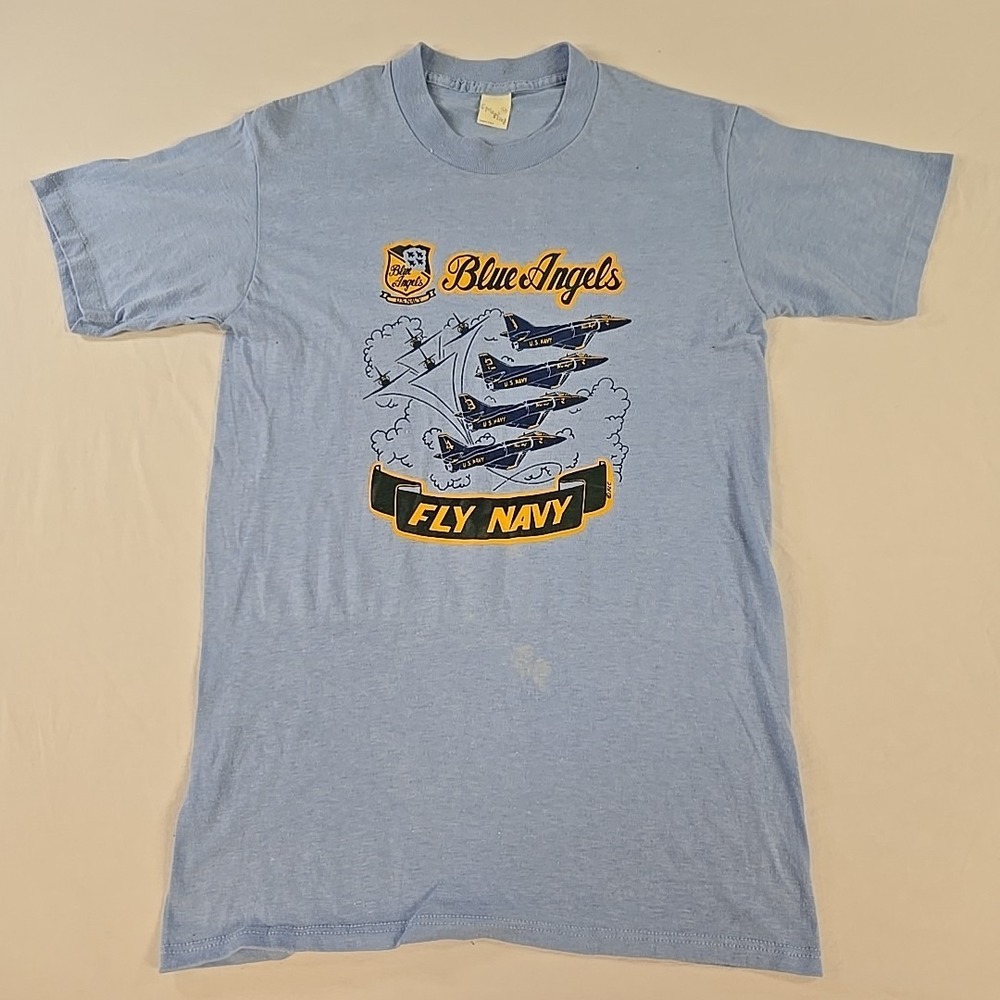 Vintage Blue Angels T-Shirt Mens Medium Blue Fly Navy  Graphic Tee 80s